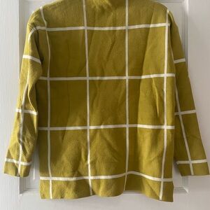 Bright Green White Windowpane Mock-neck Sweater
